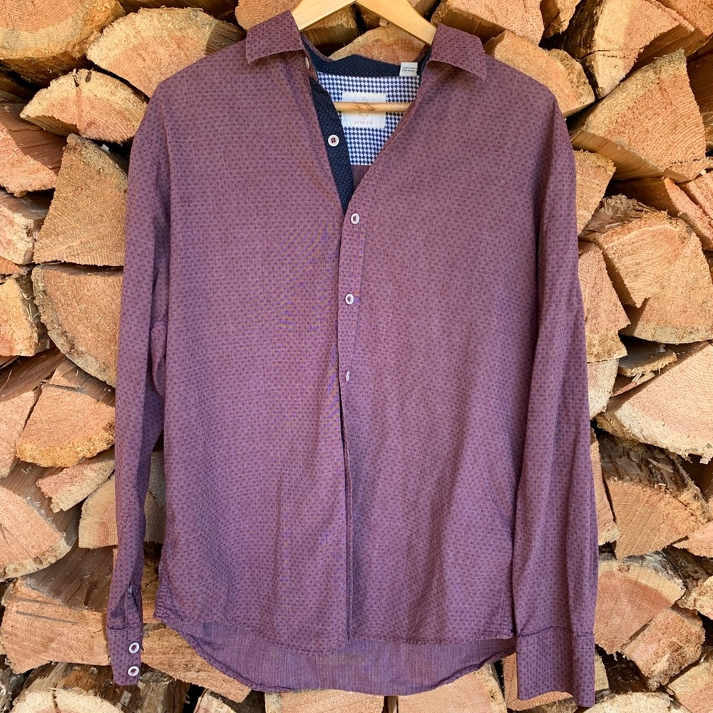 Men's Large Cotton Mauve Button Down Shirt Age Of Wisdom Slim Fit Formal Career